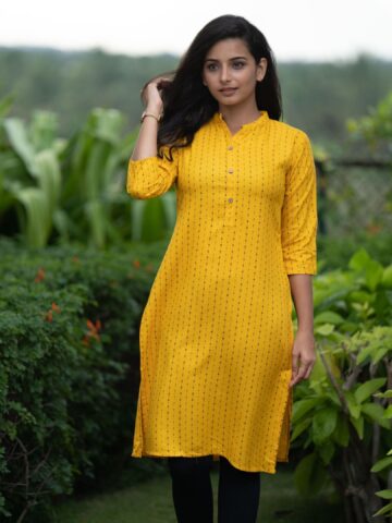 Silk Ladies Cotton Yellow Kurti For Casual Wear at Best Price in Jambusar |  Shantram Dress
